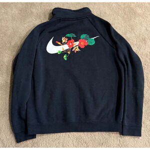 Nike Womens Sweatshirt Half-Zip Floral Pullover Black BQ8846-010 Size Small